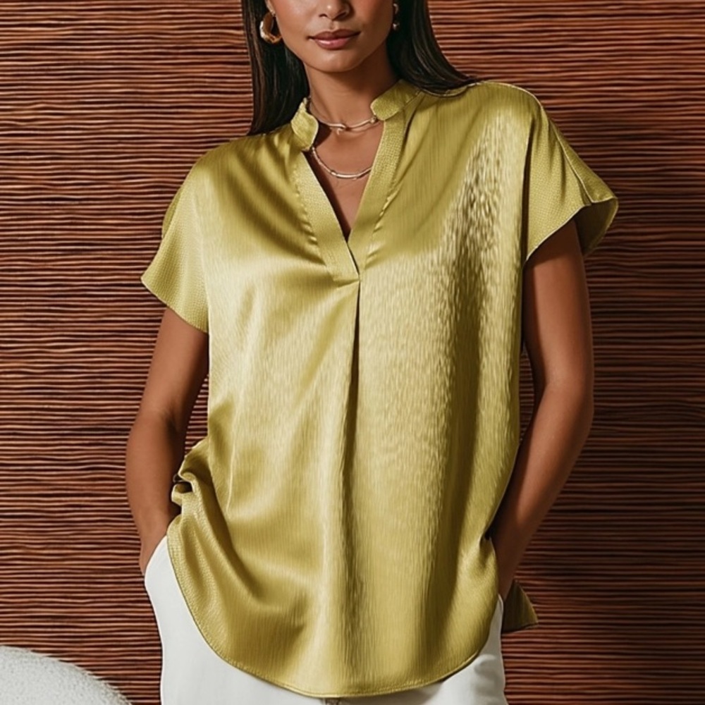 Naked Zebra Light Mustard Crinkle Satin Blouse